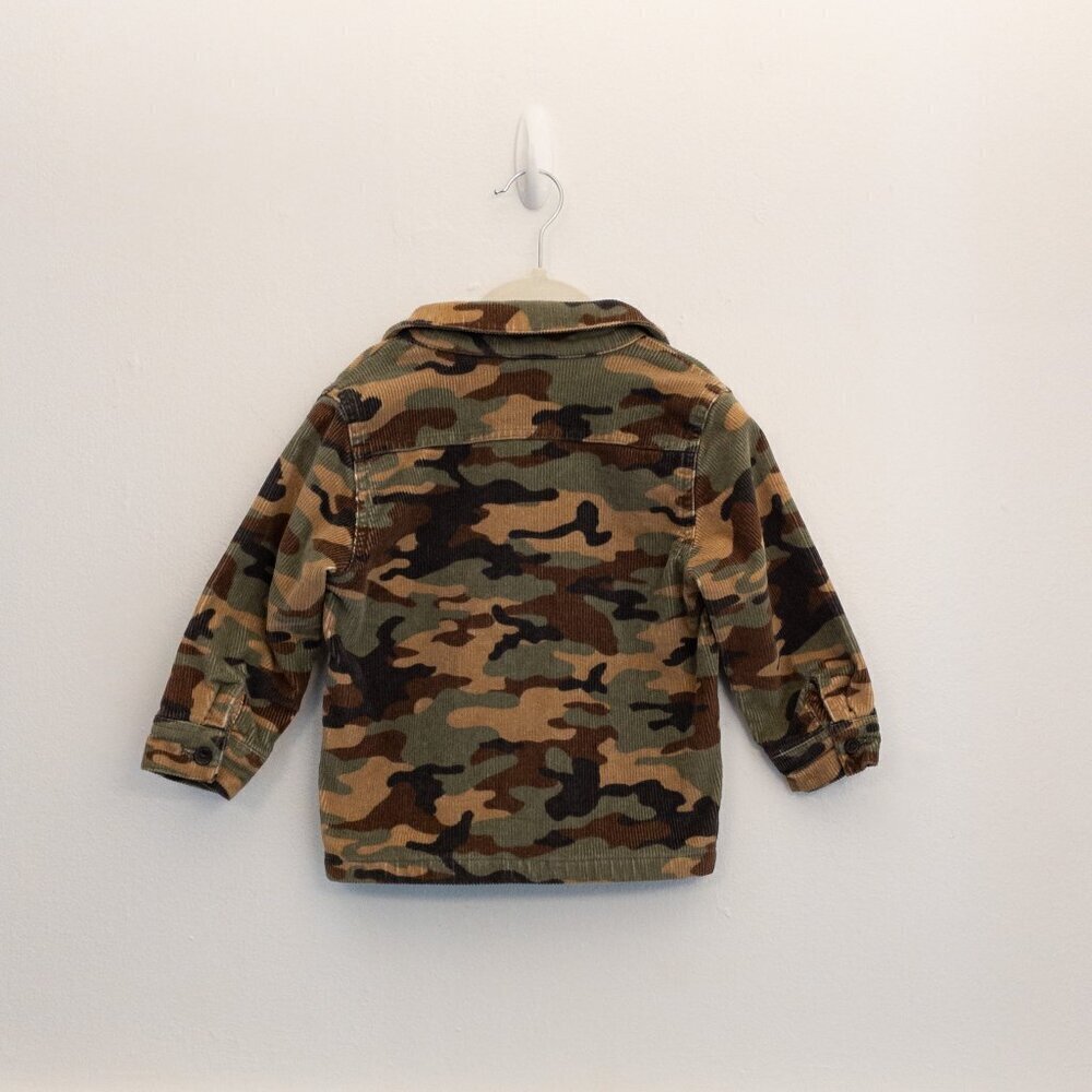 GAP Kids Camo Corduroy Jacket 3T Toddler Boys Green Brown Button Front Fall - Picture 3 of 5